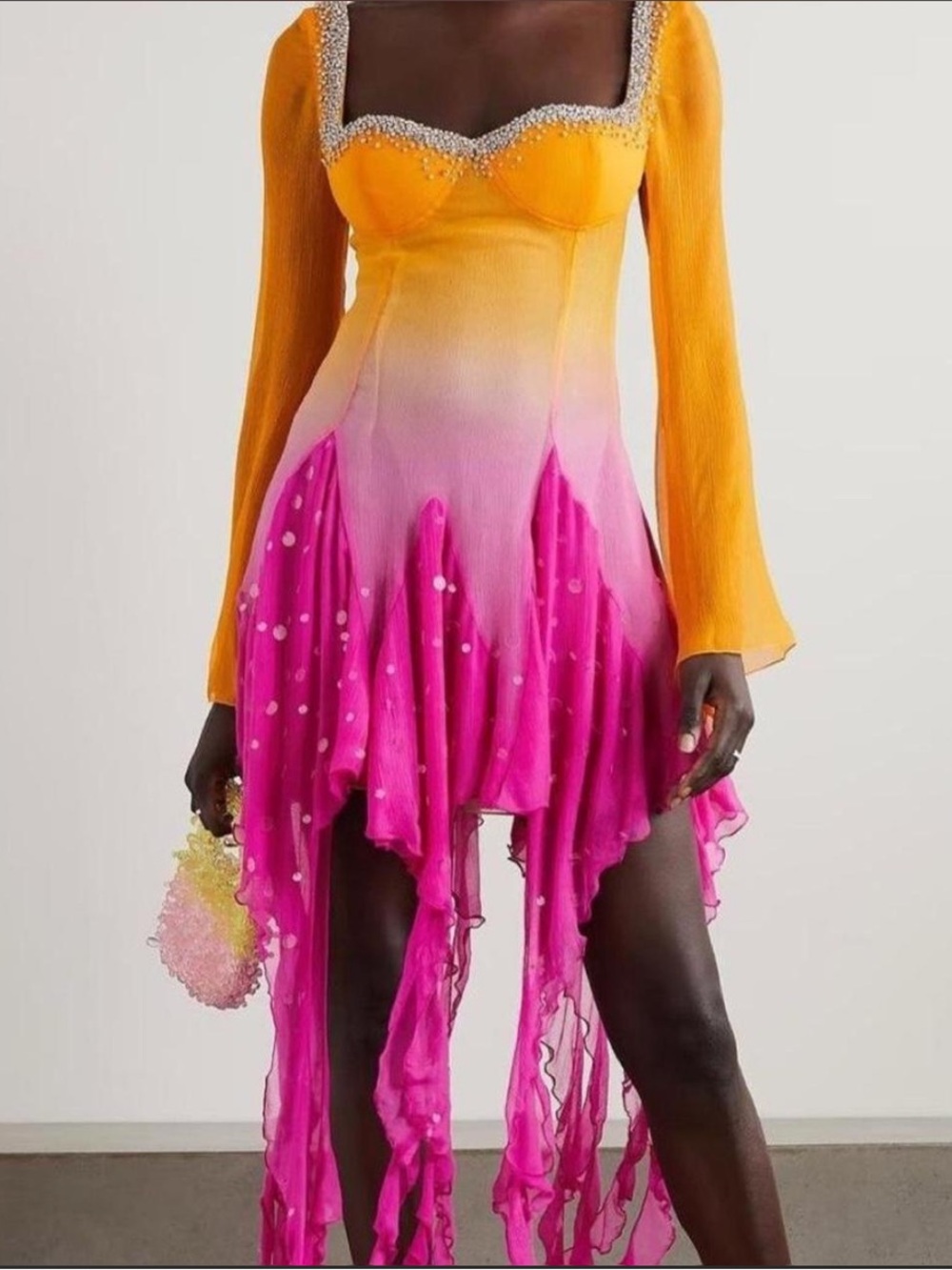 NWT Clio Peppiatt The Vanguard Sunset Embellished Ombré Georgette Dress